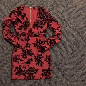 Windsor- deep V red velvet dress